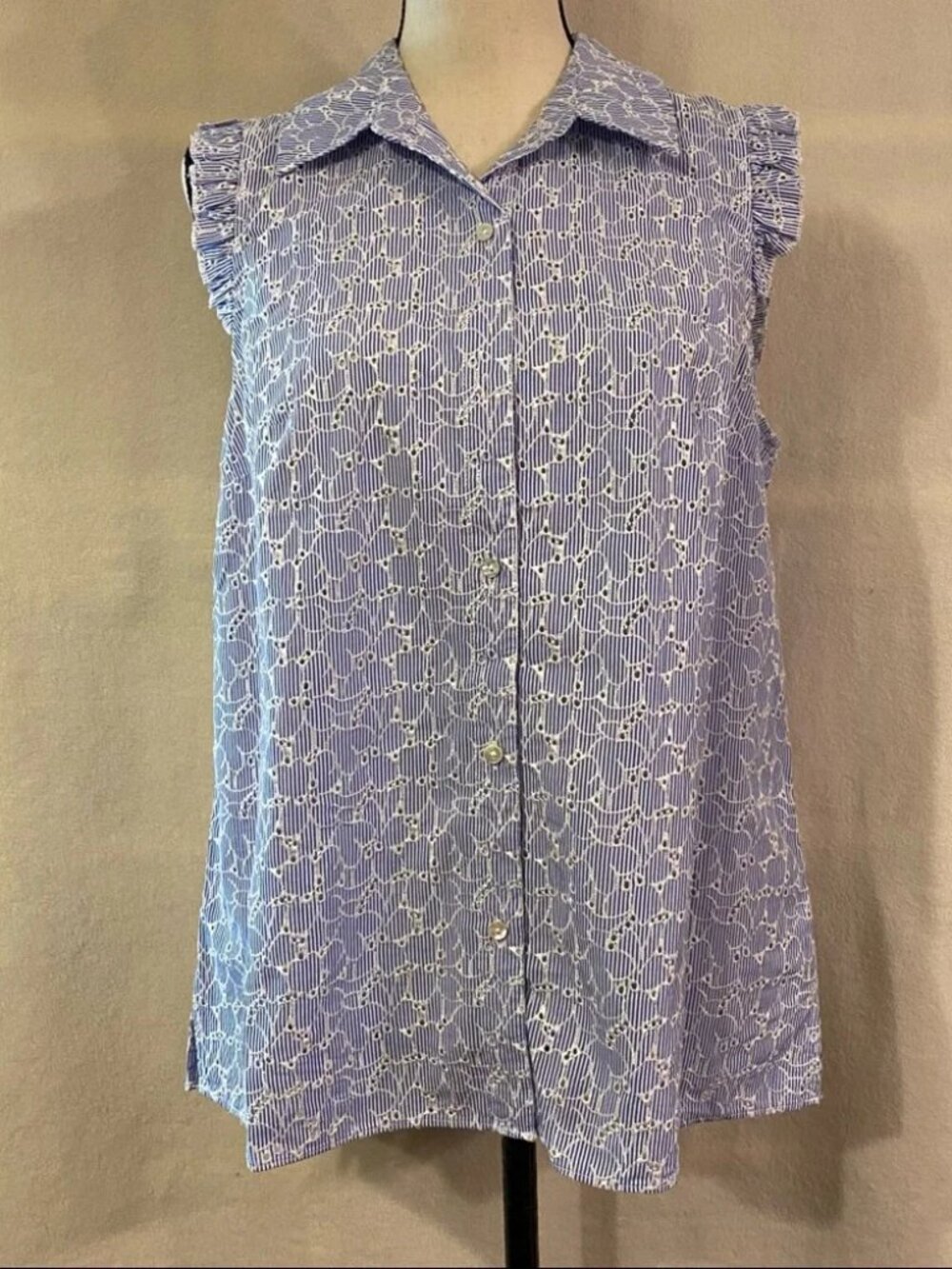 NWT Lilly Pulitzer blue white striped ruffle sleeve Lenox button down blouse